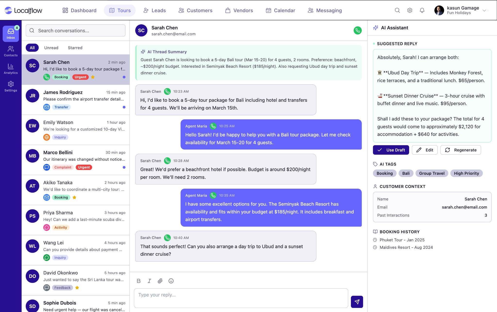 Localflow app - Messaging inbox with AI assistant and customer context